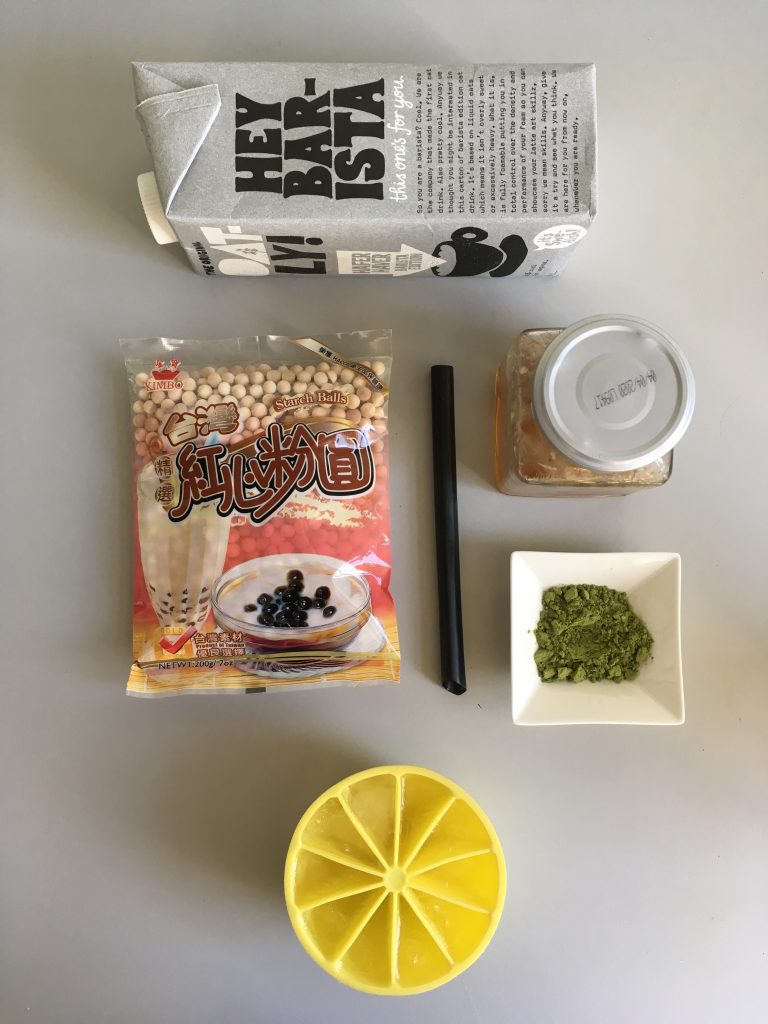 Ingredients for matcha bubble tea
